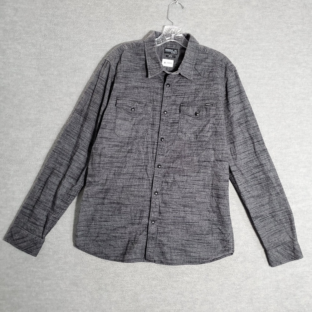 Oneill Men Button Up Shirt Medium Gray Heather Classic Fit Button Snaps LS